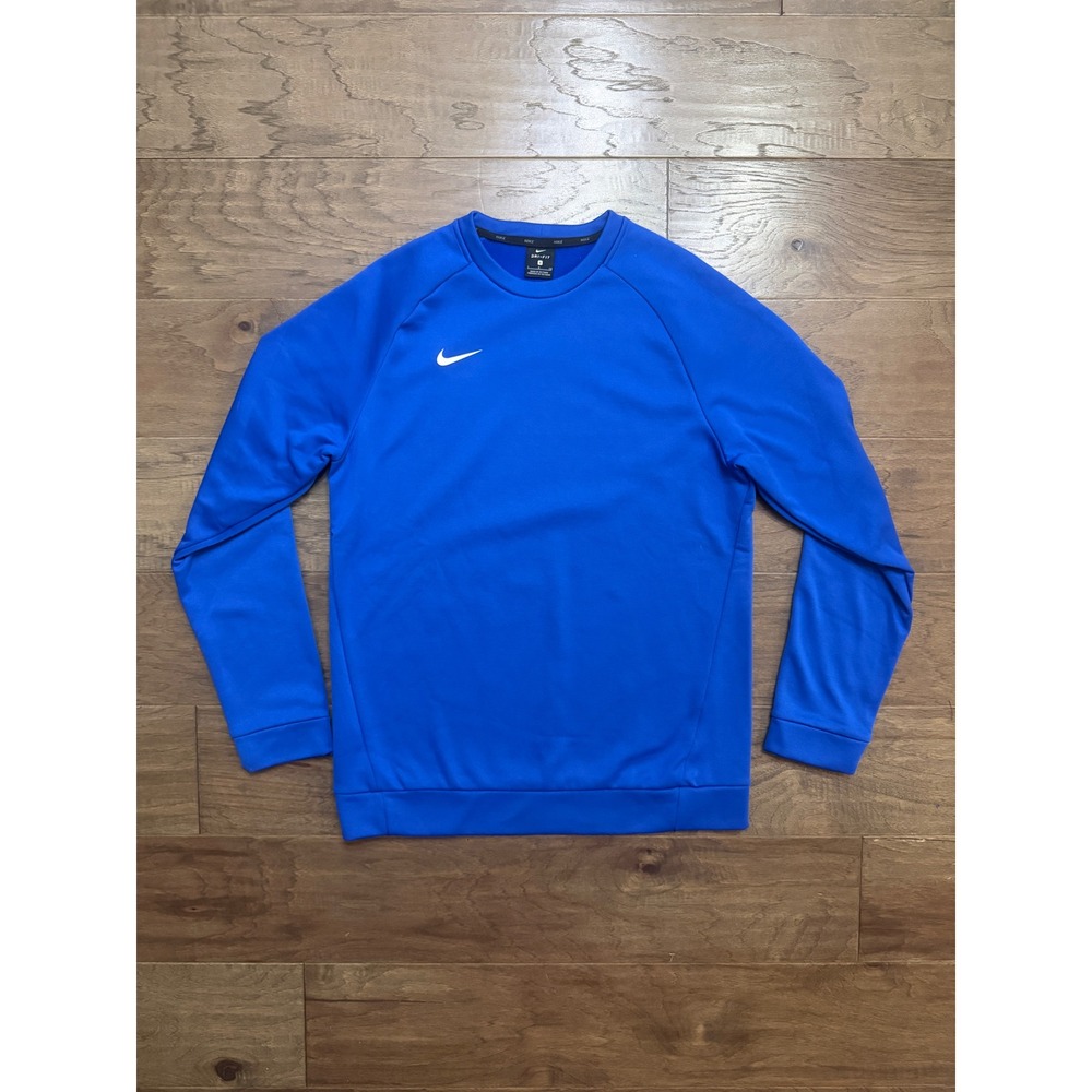 Nike Sweatshirt Mens Small Blue Polyester Solid Pullover Dri-FIT Training Top